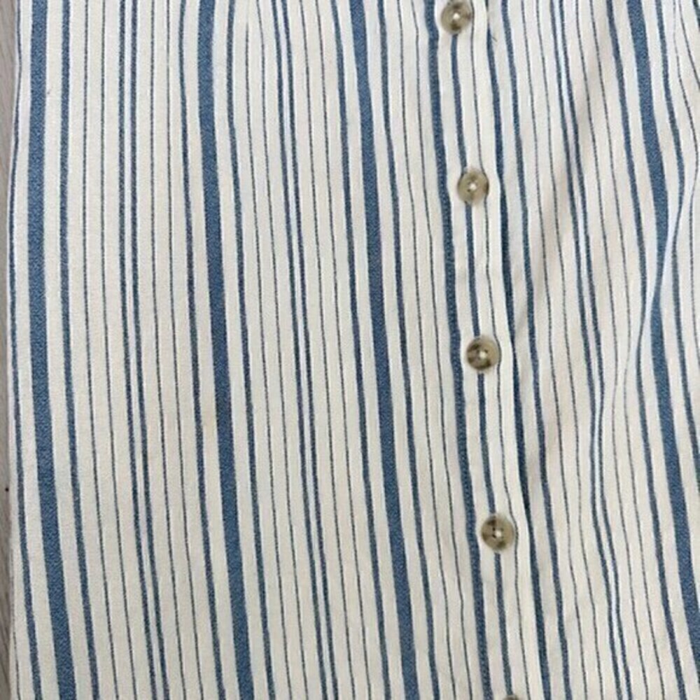 Wayf Off The Shoulder Striped Ruffle Button Up Dress Blue Cream Size Medium - Picture 7 of 12